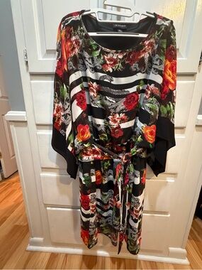 Dress I.N. Studio 14 Floral Print Elastic Waist 1/2 Tie In Front Peplum In Back